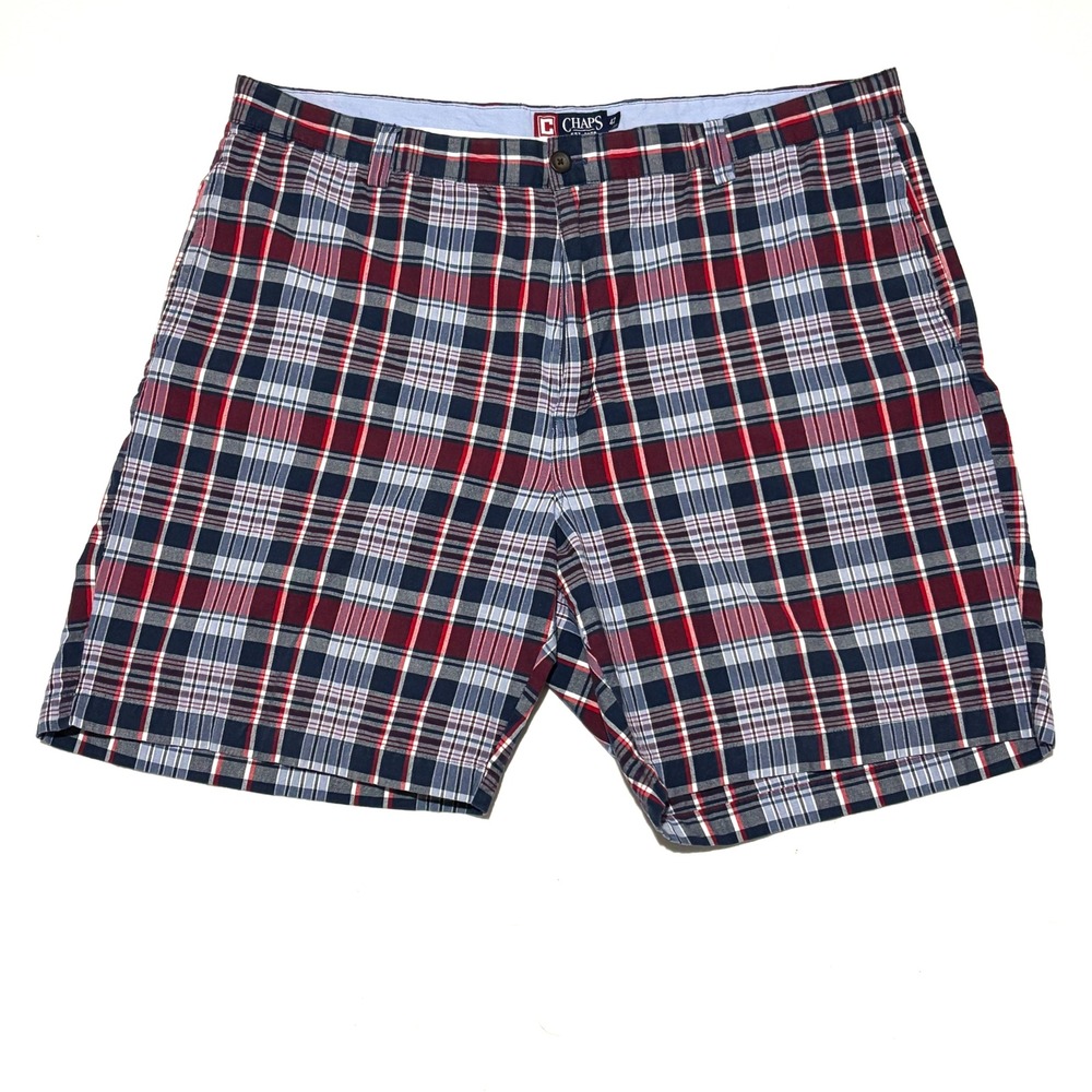 CHAPS Preppy Plaid Shorts Men 42 Blue Red White Classic Fit Cotton Summer‎ - Picture 2 of 5